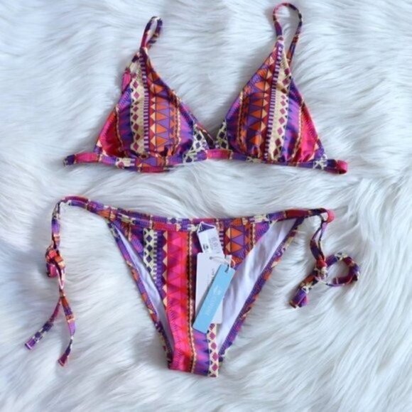 NWT Purple Colorful Tribal Boho Print Bikini Set Size Small Bathing Suit Swim - Picture 3 of 10